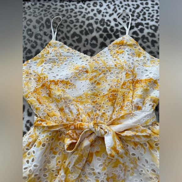 Express Printed Eyelet Mini Dress in Yellow Tie Dye Size Small Women’s - Picture 6 of 15